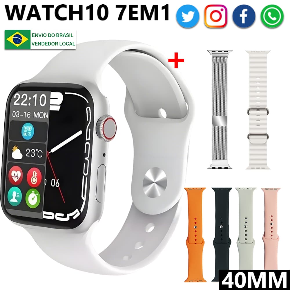 Smartwatch W10 mini 7 EM 1 chamada por Bluetooth, calculadora embutida tamanhos 38/40/45mm envio rápido de São Paulo