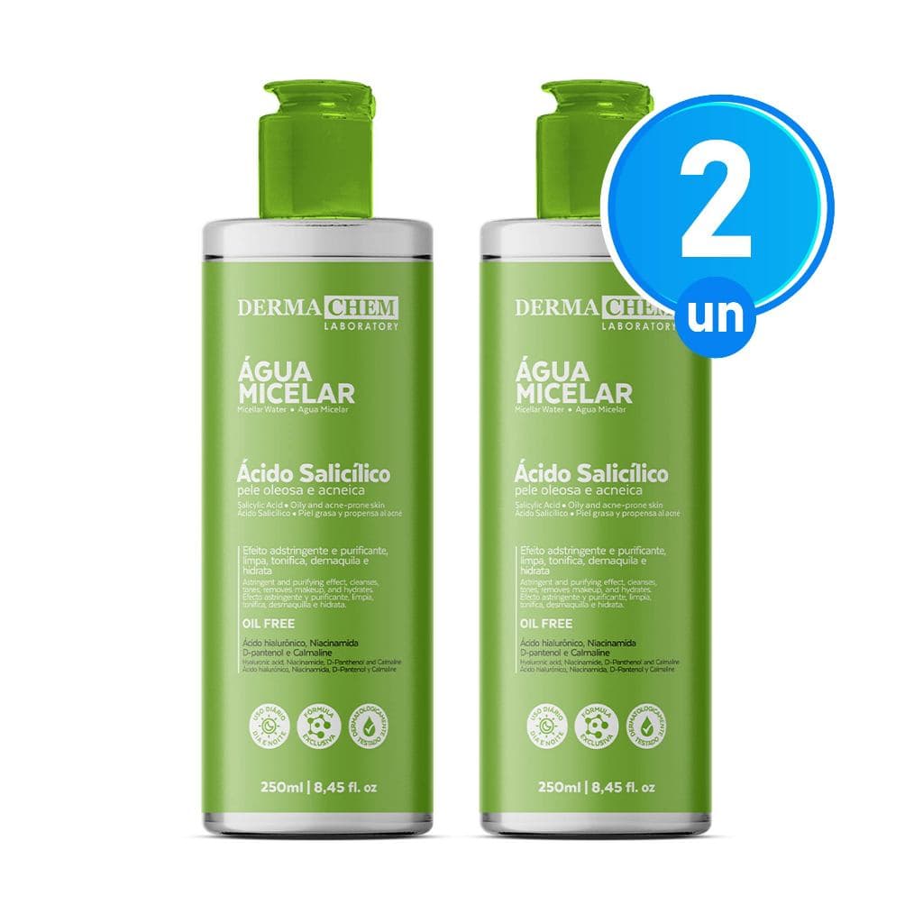Kit 2 Água Micelar Ácido Salicílico Pele Oleosa 250ml Dermachem