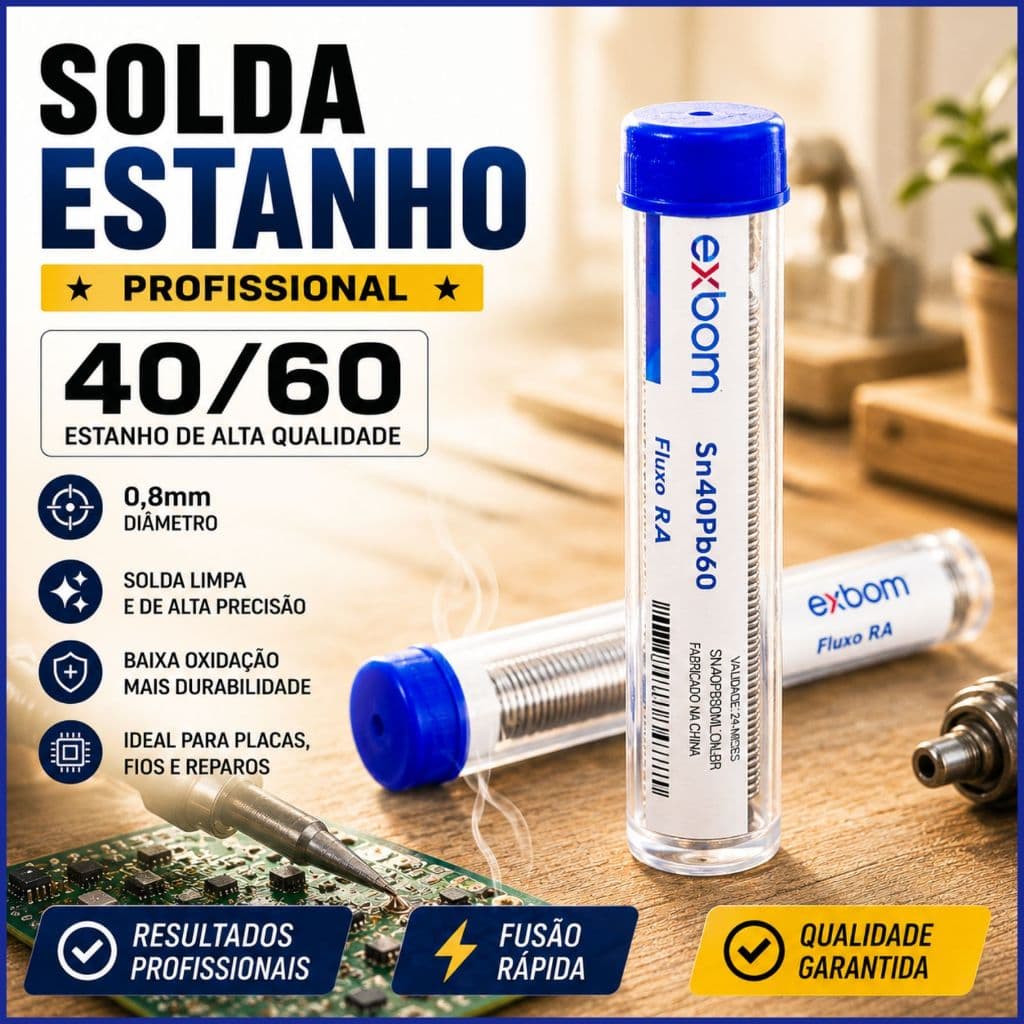 Solda Estanho Profissional 40 60 0,8mm 10g  Eletrônica e Refrigeração