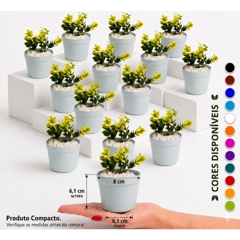 Kit 12 Vasinhos Decorativos com Plantas Artificiais Lembrancinha Festa Casamento Aniversário Pote 9