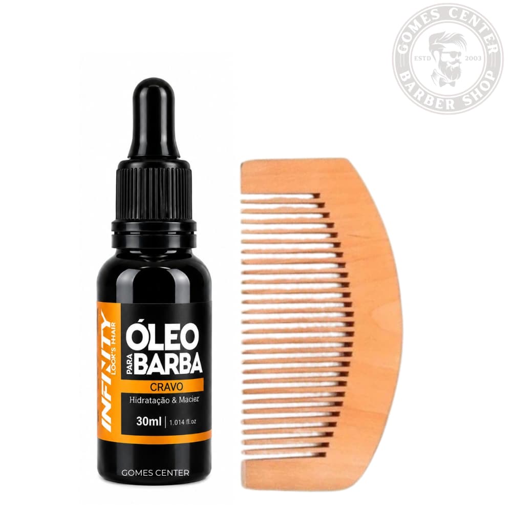 Óleo de Barba Infinity Looks Hair Barber For Men + Pente de Barba Madeira - Barbearia Fox