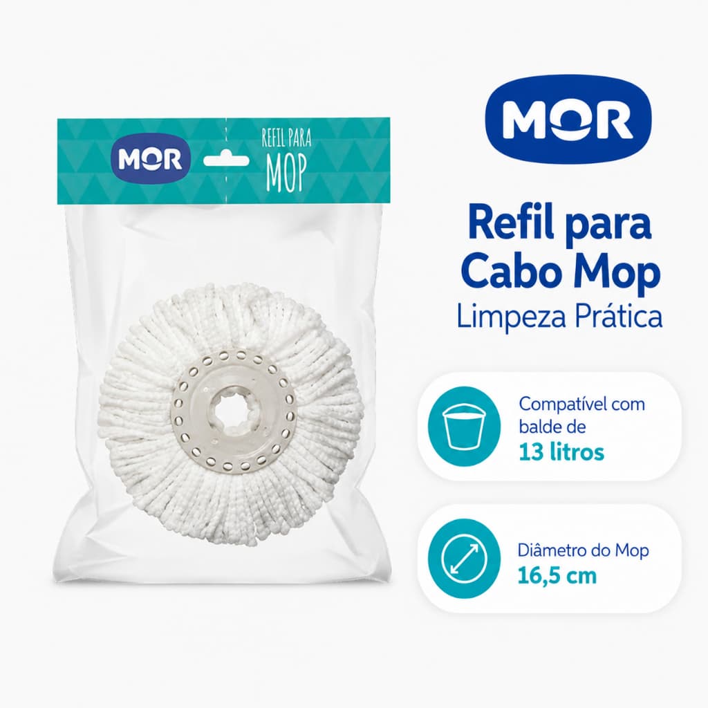 Refil Esfregão Mop Limpeza Prática Mor 16cm Giratório Original