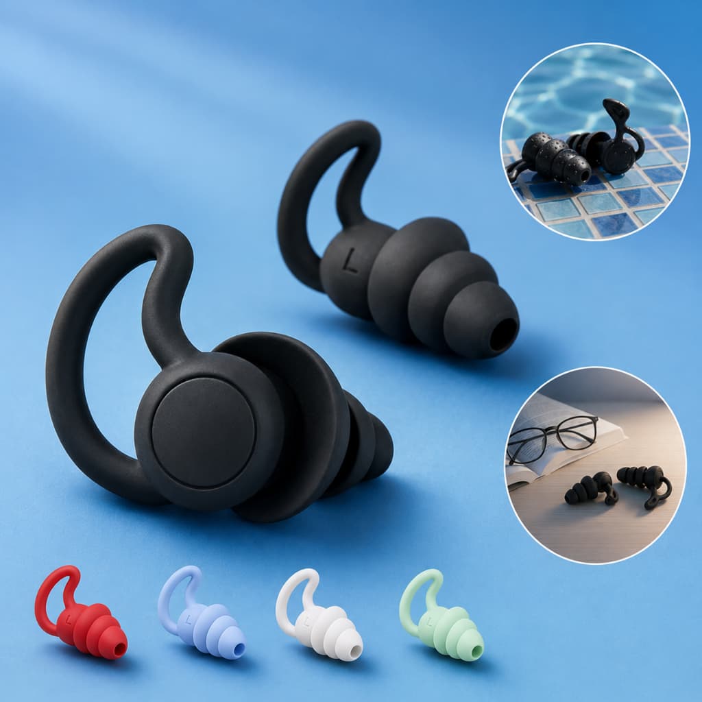 Kit Tampão de Ouvido Protetor Auricular Silicone 3 Camadas Redução Ruído Reutilizável Isolamento Acústico Perfeito+Case