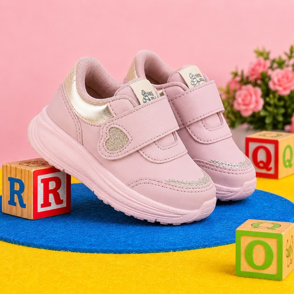 Tênis Infantil Feminino Casual Velcro Leve Macio Dia a Dia