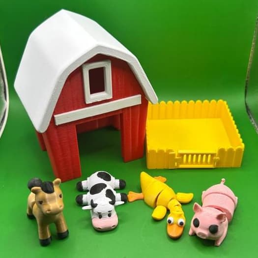 Kit Celeiro Articulados Bichinhos da Fazendinha - Pato, Porco, Cavalinho e Vaca