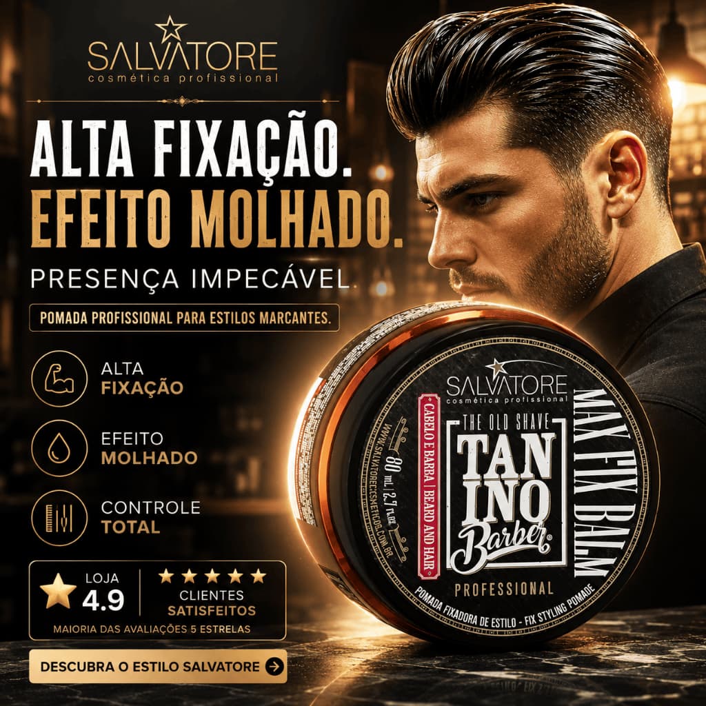 Pomada Salvatore Efeito Molhado Alta Fixação Cabelo Masculino Profissional Tanino Barber 80ml