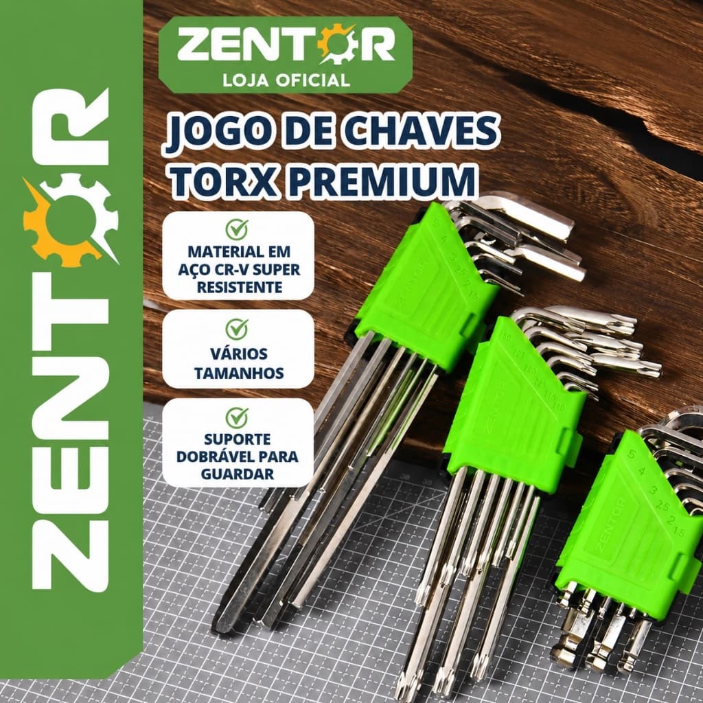Jogo Kit Chaves Allen L 9 Peças Professional DELI ZENTOR Aço Cromo Vanádio Pontas Diversas