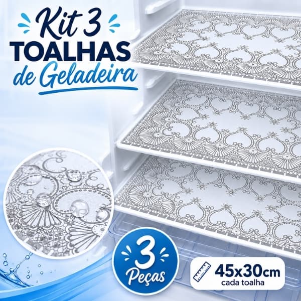 Kit 3 Toalhas de Geladeira - Forro Gaveta Prateleira PVC Renda Centro Bandeja Lavável 45x30cm