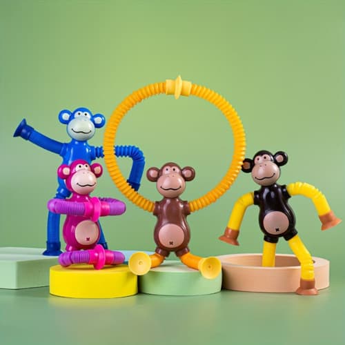 Brinquedo Infantil Anti-stress Sensorial  Fidget Macaco Telescópico de Sucção Luminoso com Elástico