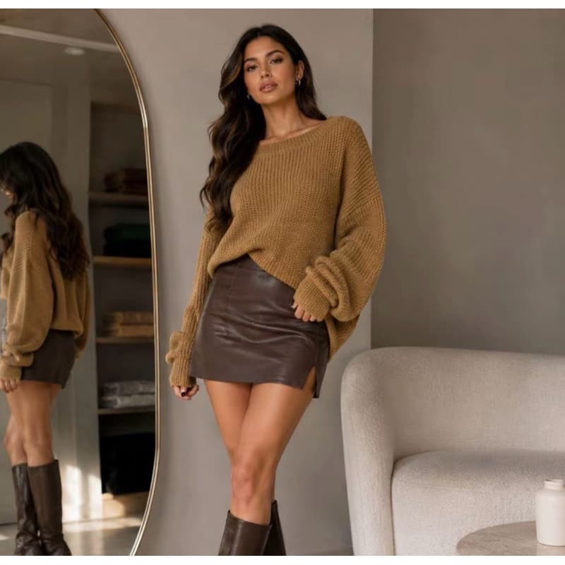 Blusa De Frio Feminina Tricô Suéter De Inverno Manga Longa Bufante Elegante Macio Quentinho