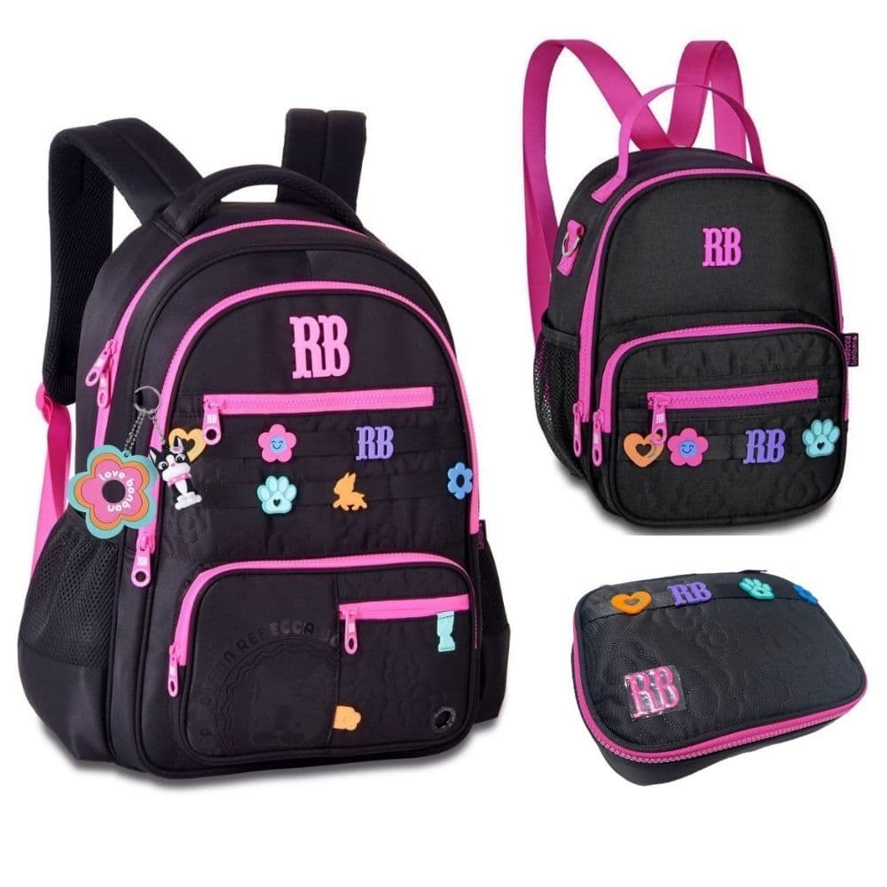 Kit mochila escolar feminina com lancheira e estojo box Rebecca Bon bon original