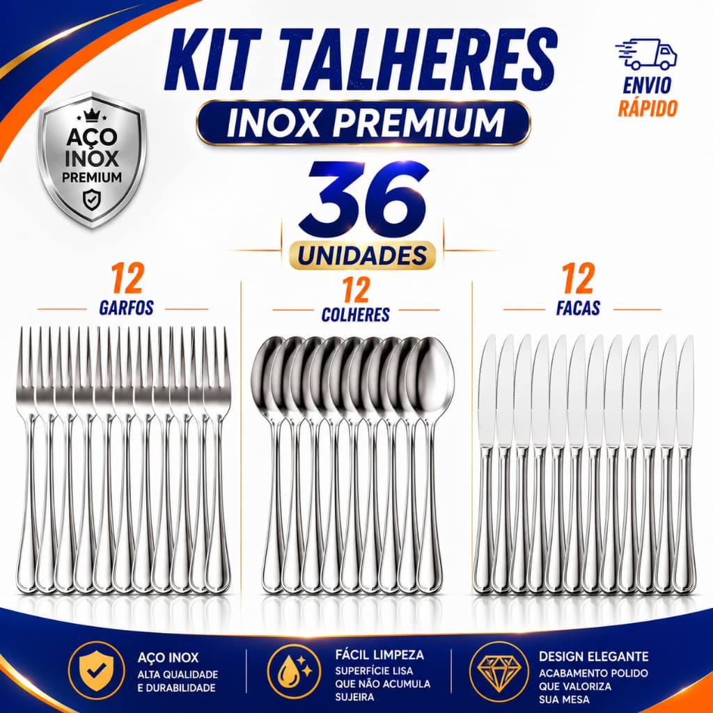Jogo Talheres 36 Peças Inox Premium Garfos Colheres Faca Mesa Cozinha Churrasco Completo Restaurante
