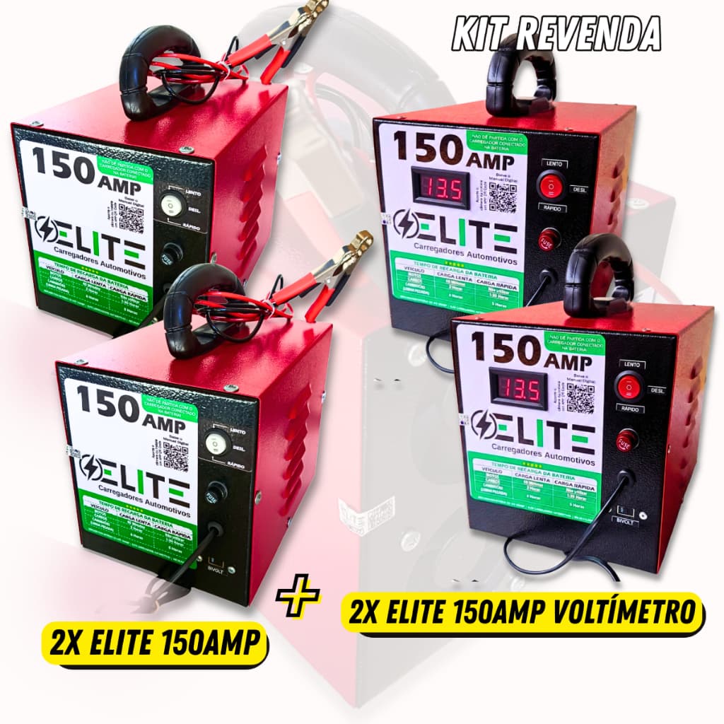 Kit 4 Carregador de bateria 12V 12A Elite Revenda Atacado Voltímetro Bivolt Carga Lenta Rápida Turbo Ventilação