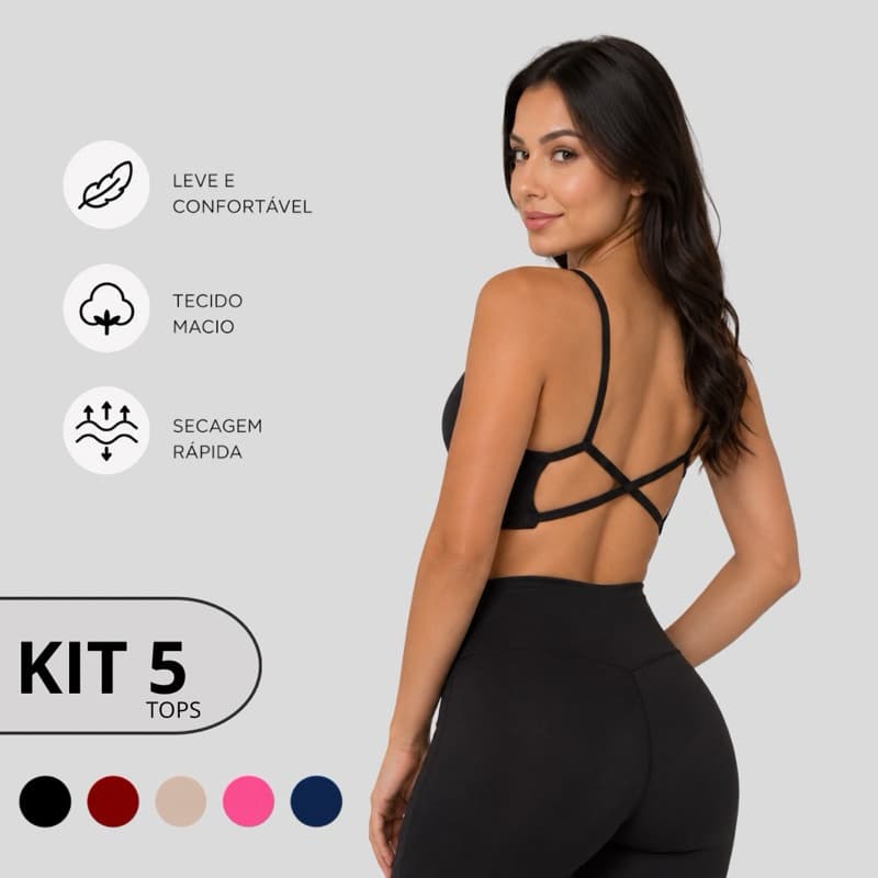 KIT 5 To CRUZADO costa nua academia fitness sem bojo moda gringa