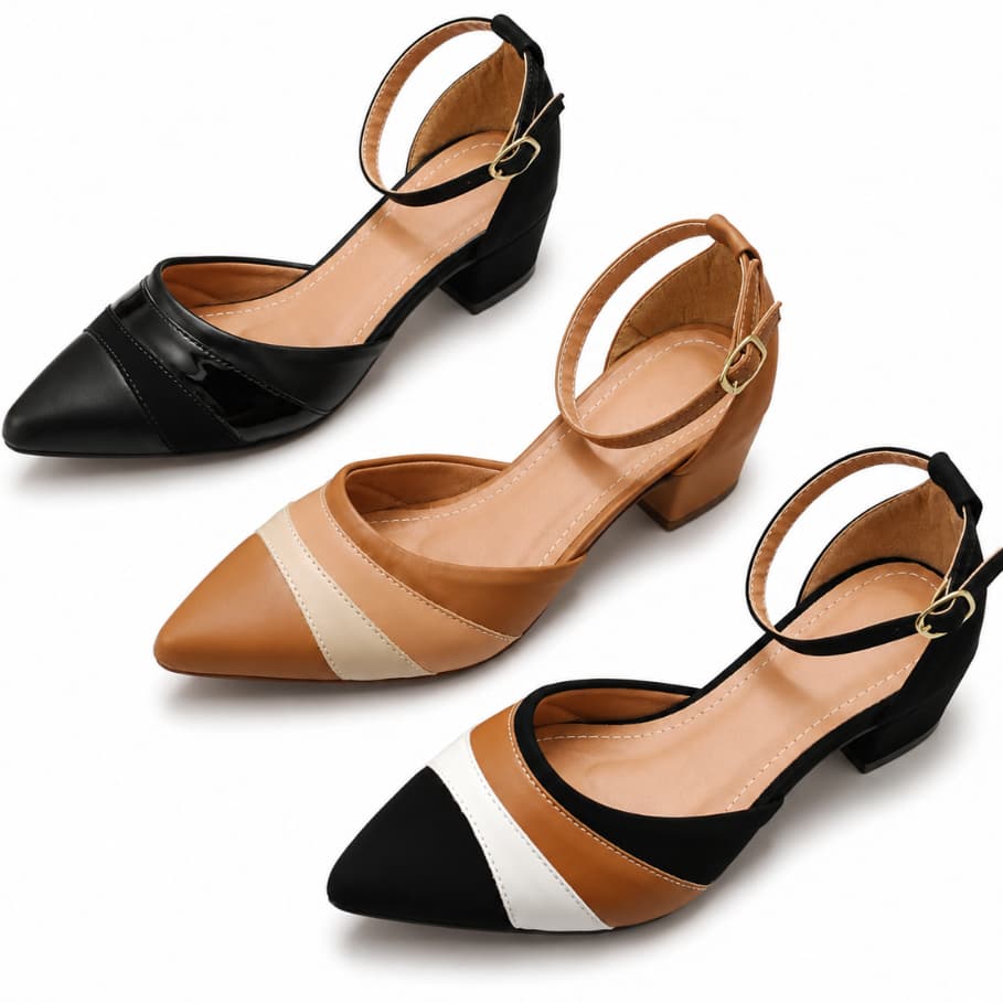 Scarpin Feminino Salto Bloco Salome Bicolor Elegante Conforto
