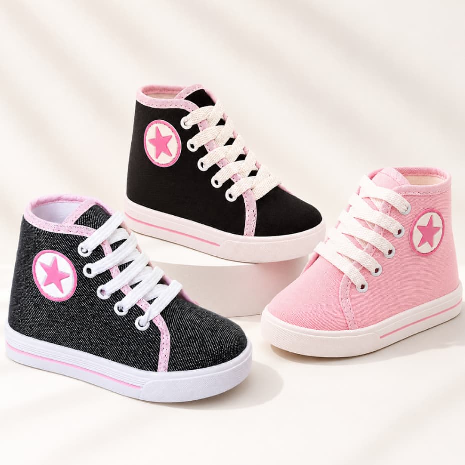 Tênis Botinha Infantil Cano Alto Estrela Estilo Blogueira Star Rosa Menina Leve Confortável Promoção