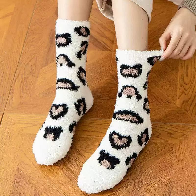 Meias Lã Felpuda Grossa Para Frio Quente Para Adulto  Femininas Inverno Térmica Padrão de leopardo