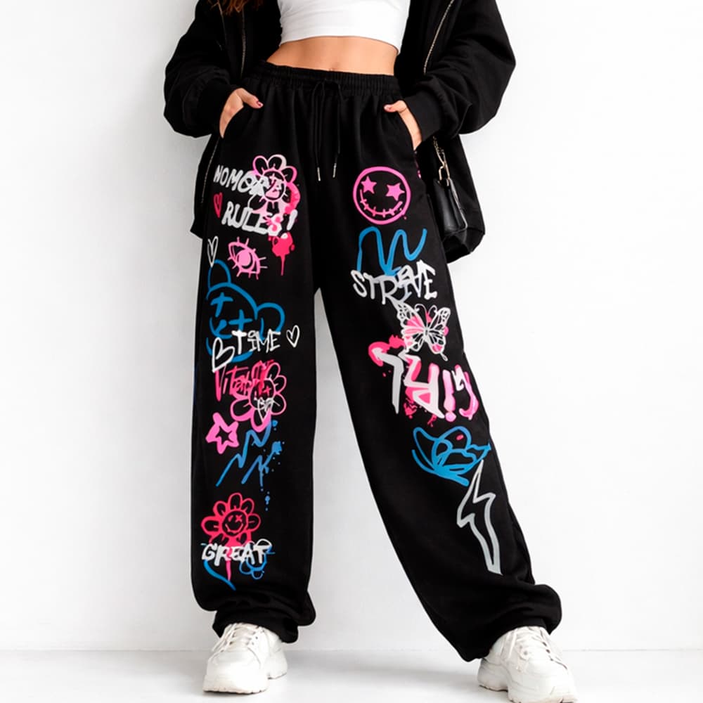 Calça Moletom Feminina Wide Leg Style Girl Street pantalona Desposaja Larga Casual Flanelada Ajustavel