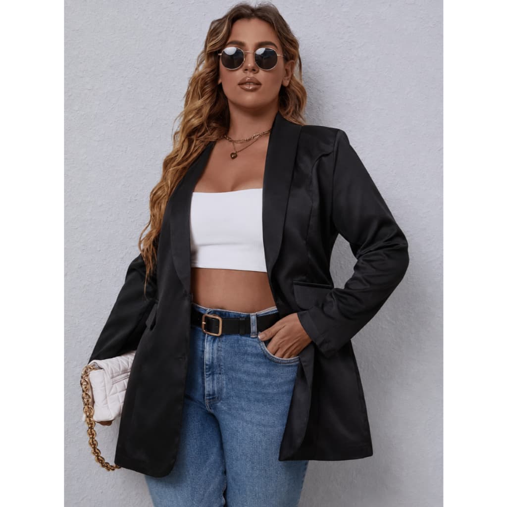 Blazer Feminino Plus Size Alfaiataria Alongado Sobretudo 46 ao 56 Blazer Social para Trabalhar