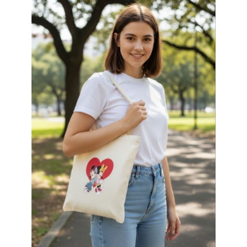 Eco Bag Feminina Mickey em Algodão Reforçada | Bolsa Tote Estampada DTF para Faculdade e Passeios