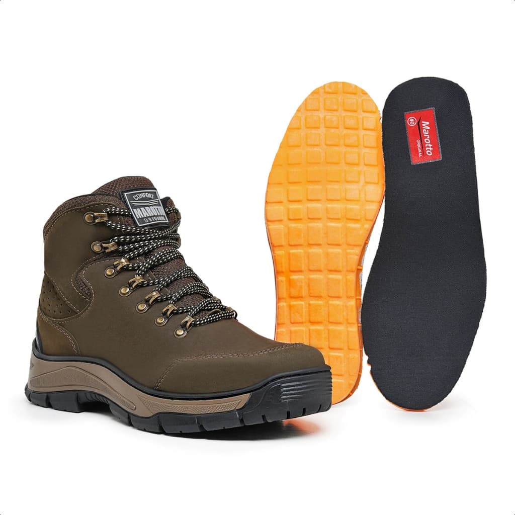 Bota Masculina Adventure Coturno Masculino em Couro + Palmilha Confort  Solado Colado e Costurado