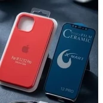 Kit Capinha de Silicone iPhone 12/12 pro+ Película de cerâmica Fosca 9D