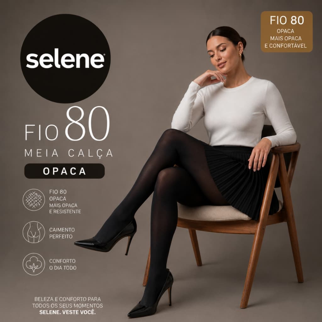 Meia Calça Selene Fio 80 Feminina Opaca Resistente Sem Demarcação