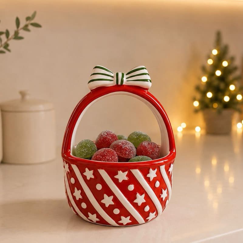 Bowl | Cestinha Natal De Porcelana Baleiro/Pote de Natal Decoração Natalina