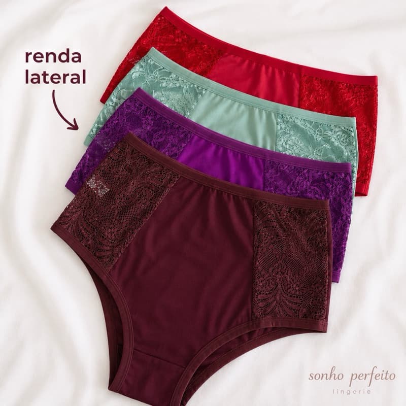 Kit 05 Calcinha Plus Size Hot Pants Cintura Alta Calçola Confortável Moda Íntima Feminina