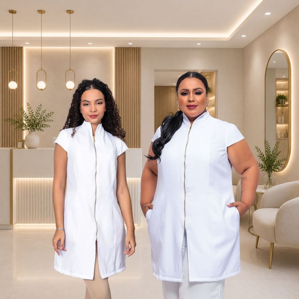 Jaleco Feminino Manga Japonesa com Zíper Dourado Slim Tecido Alfaiataria com Elastano Moda Plus Size