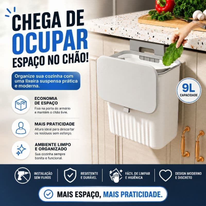 Lixeira de Parede Suspensa com Separação de Resíduos Orgânico e Reciclável Cozinha BM-F1740