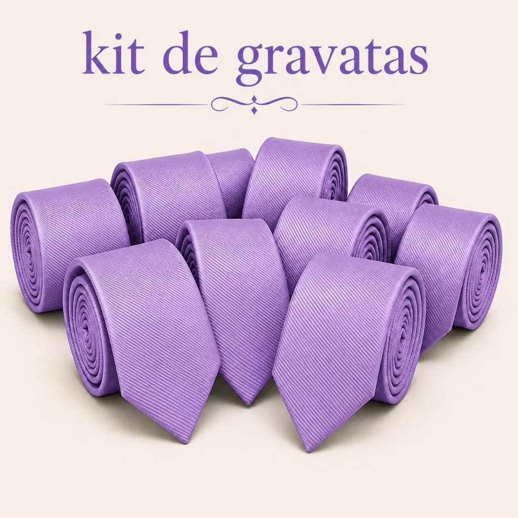 KIT De Gravatas Masc Slim Lilás Padrinho Premium