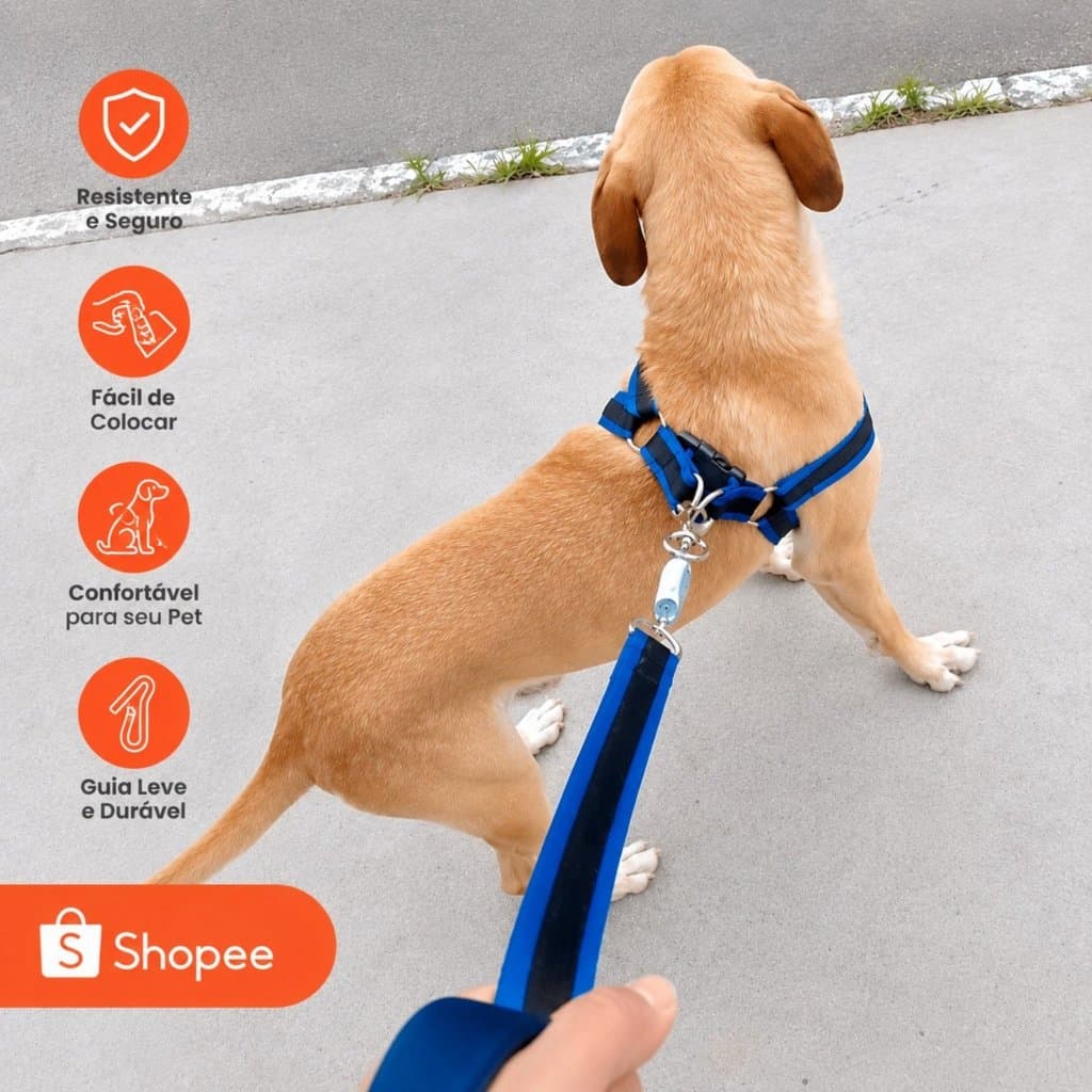 Coleira pra cachorro pequeno médio e grande forte Peitoral regulável Boxer Labrador Akita anti puxão
