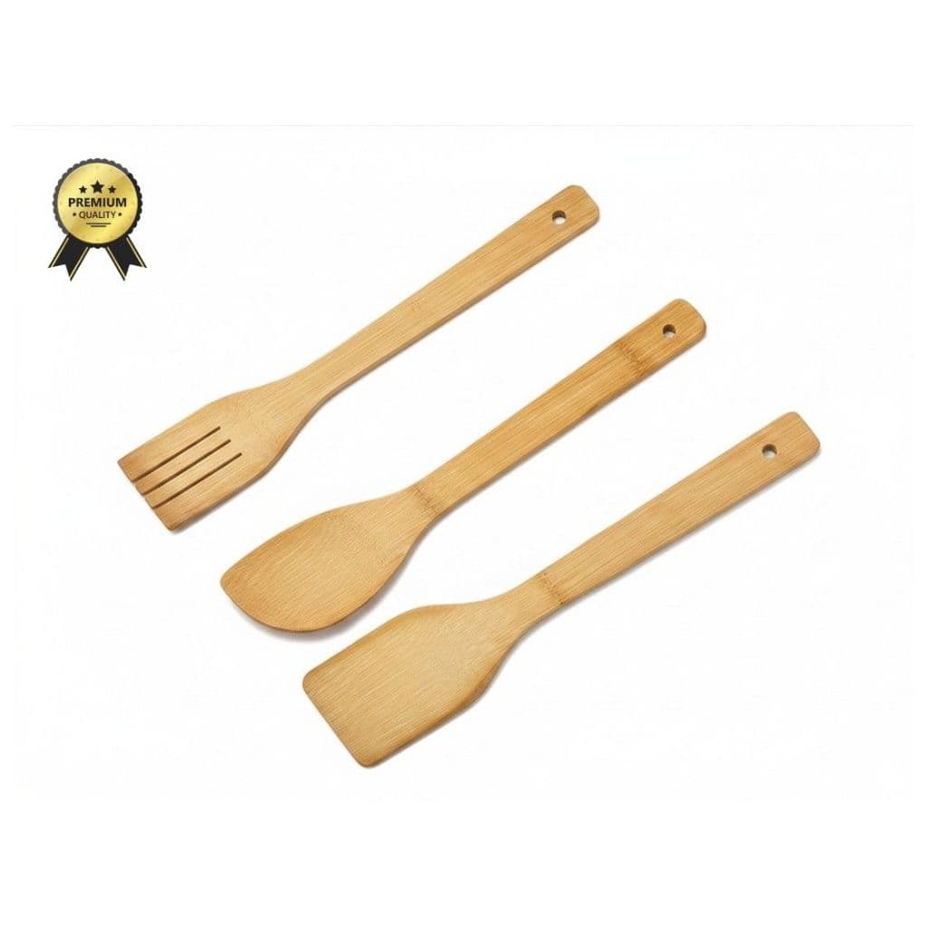 KIT 3 PEÇAS UTENSÍLIOS COZINHA BAMBU COLHER ESPÁTULA NÃO DANIFICA PANELAS ANTIADERENTES FESTA JUNINA