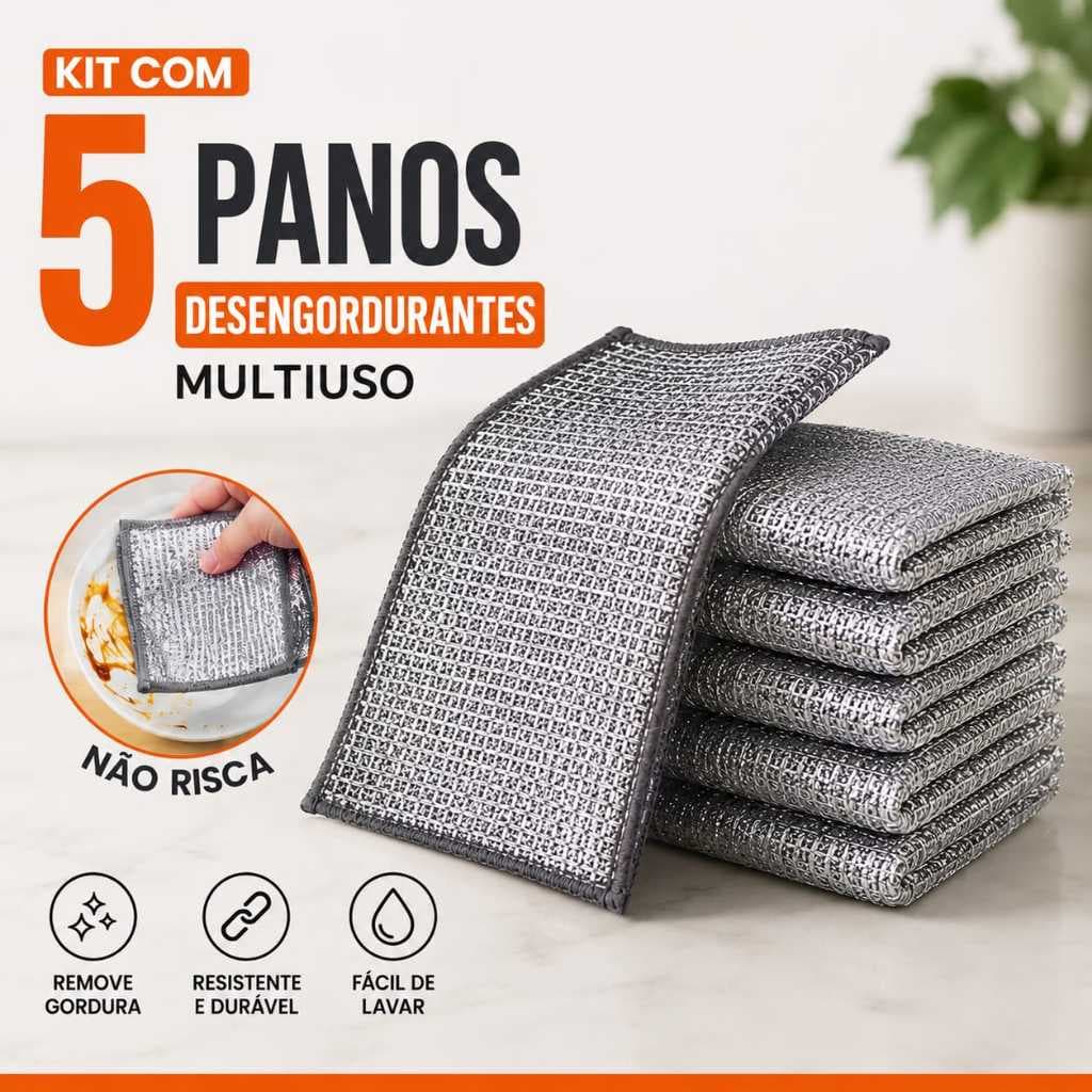 Kit 5 Panos De Limpeza Multiuso Fio Metálico Desengordurante Não Risca Eficiência Durabilidade Qualidade Limpeza Pesada.