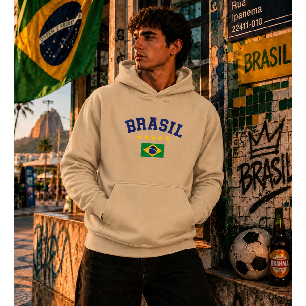 Blusa De Frio Unissex Moletom Estampado Brasil Copa Com Bolso