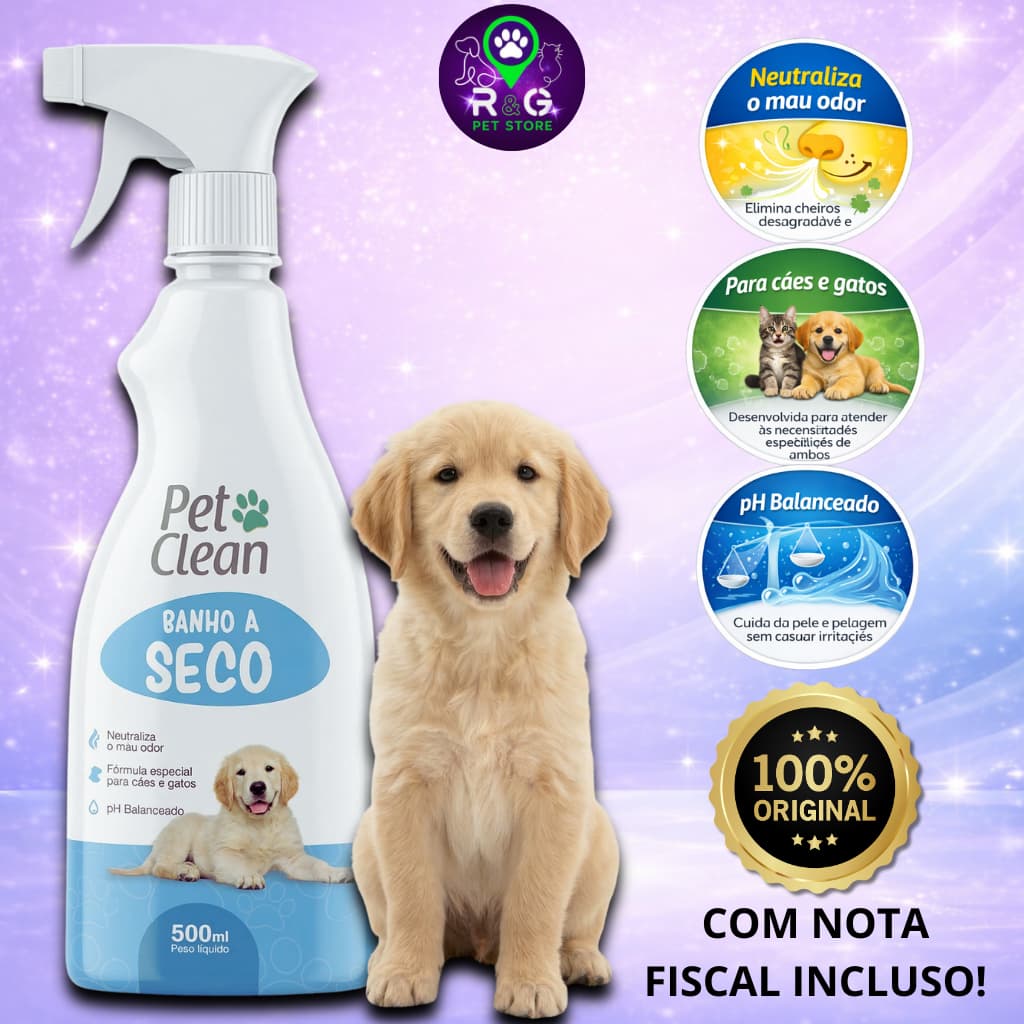 Shampoo Spray Banho a Seco Sem Enxágue Pet Clean Cachorro 500ml- Envio Imediato