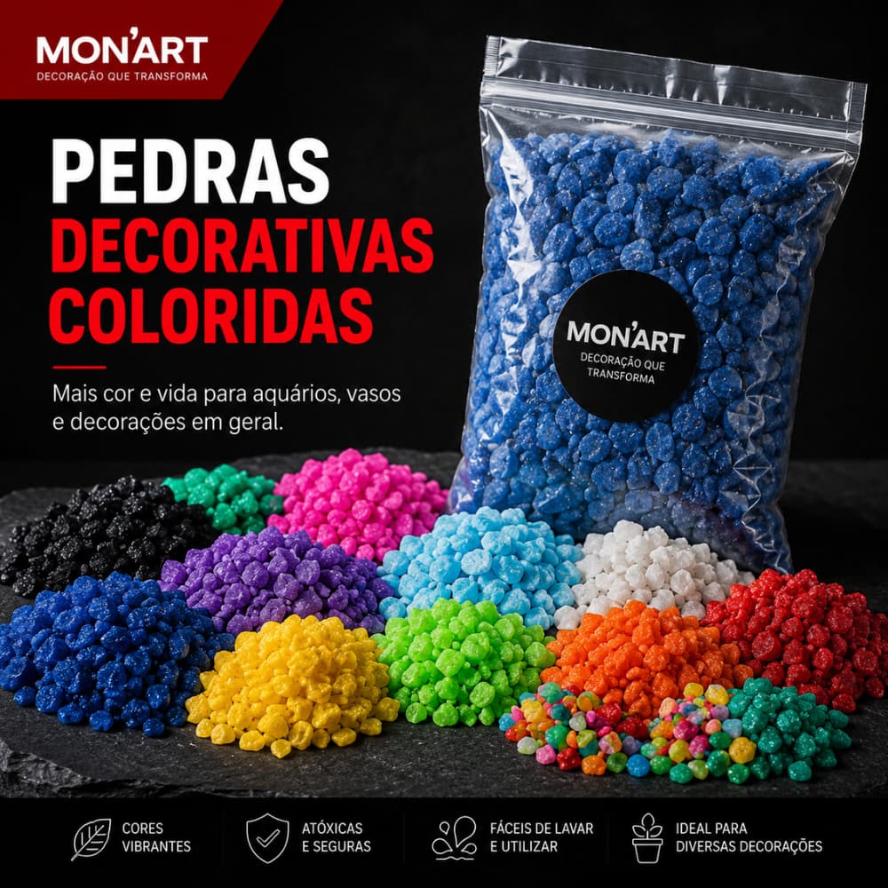 Pedras Coloridas para Aquário Atóxicas Decorativas 1 a 5kg Cascalho p/ Vasos & Aquario