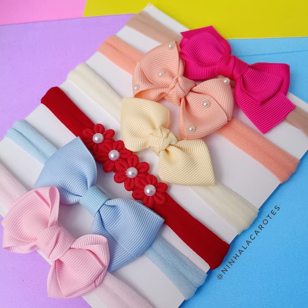 Kit 6 Lacinhos de Bebê faixinhas Tiara Recém Nascida RN Para enxoval Saída Maternidade Laço infantil