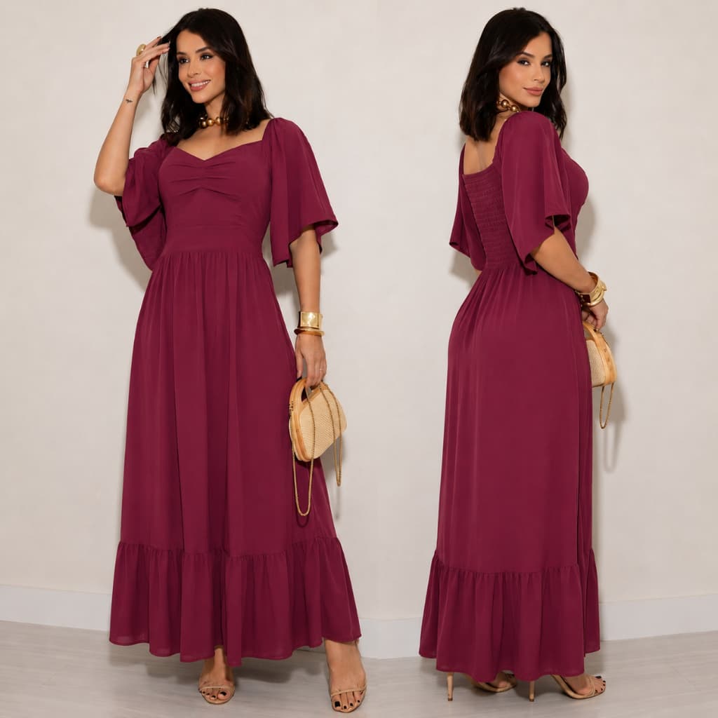 VESTIDO LONGO FEMININO, Elegante Vestido Midi Evangélico, Modelagem social - Tecido VISCOLINHO