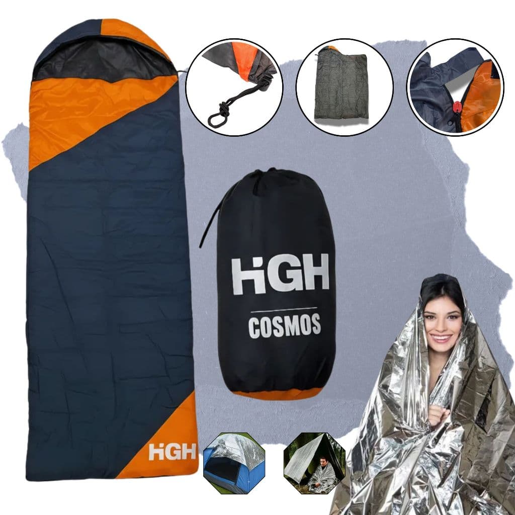 Saco De Dormir Camping Leve Compacto Frio Solteiro + Cobertor Térmico Manta