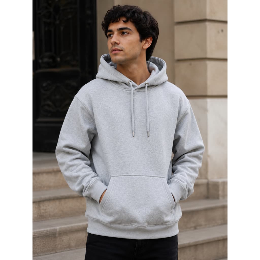 Blusa Moletom Cinza Com Capuz Modelo Canguru Liso Premium