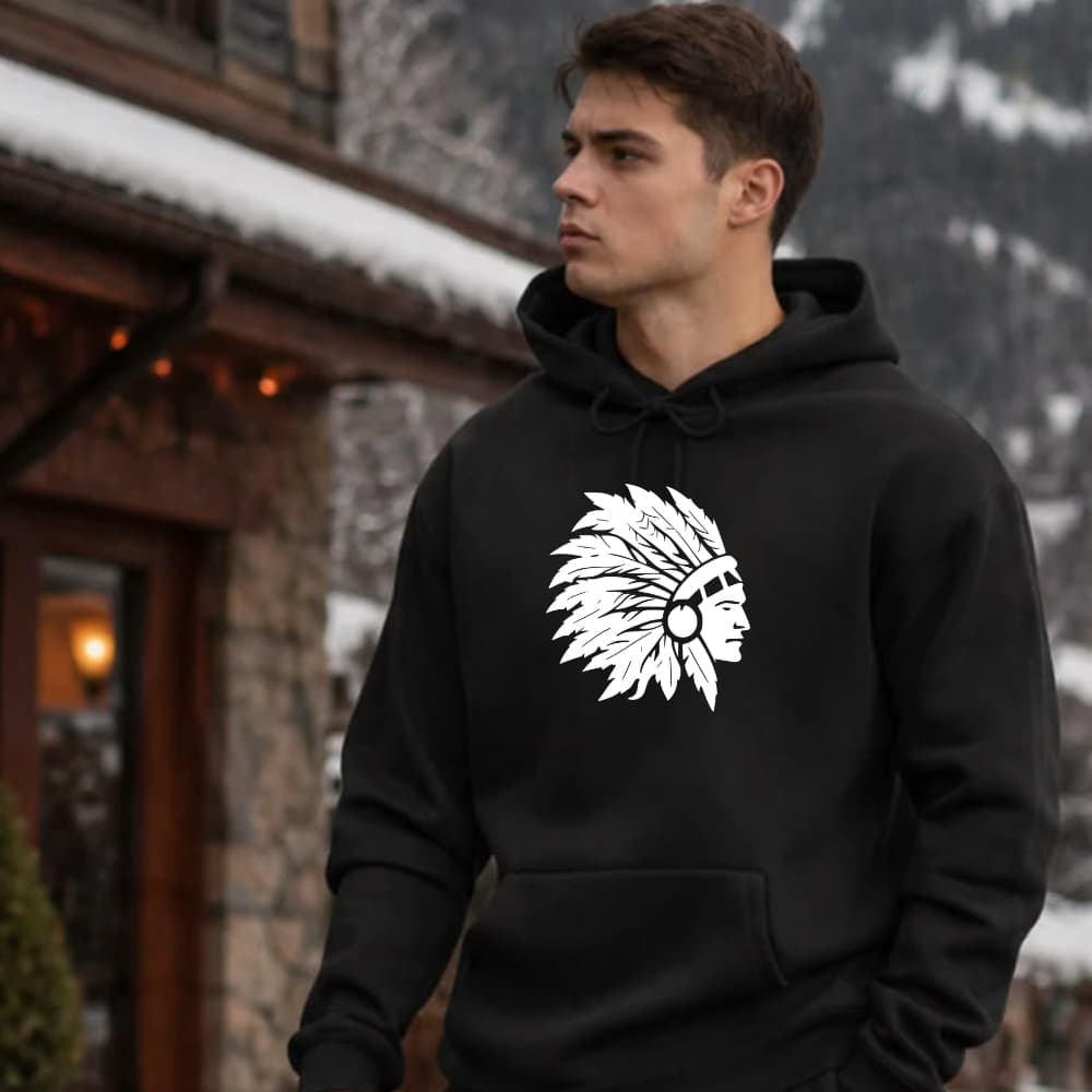 Moletom Maori Índio com Capuz Canguru Blusa de Frio Estampado Básico Fechado Unissex