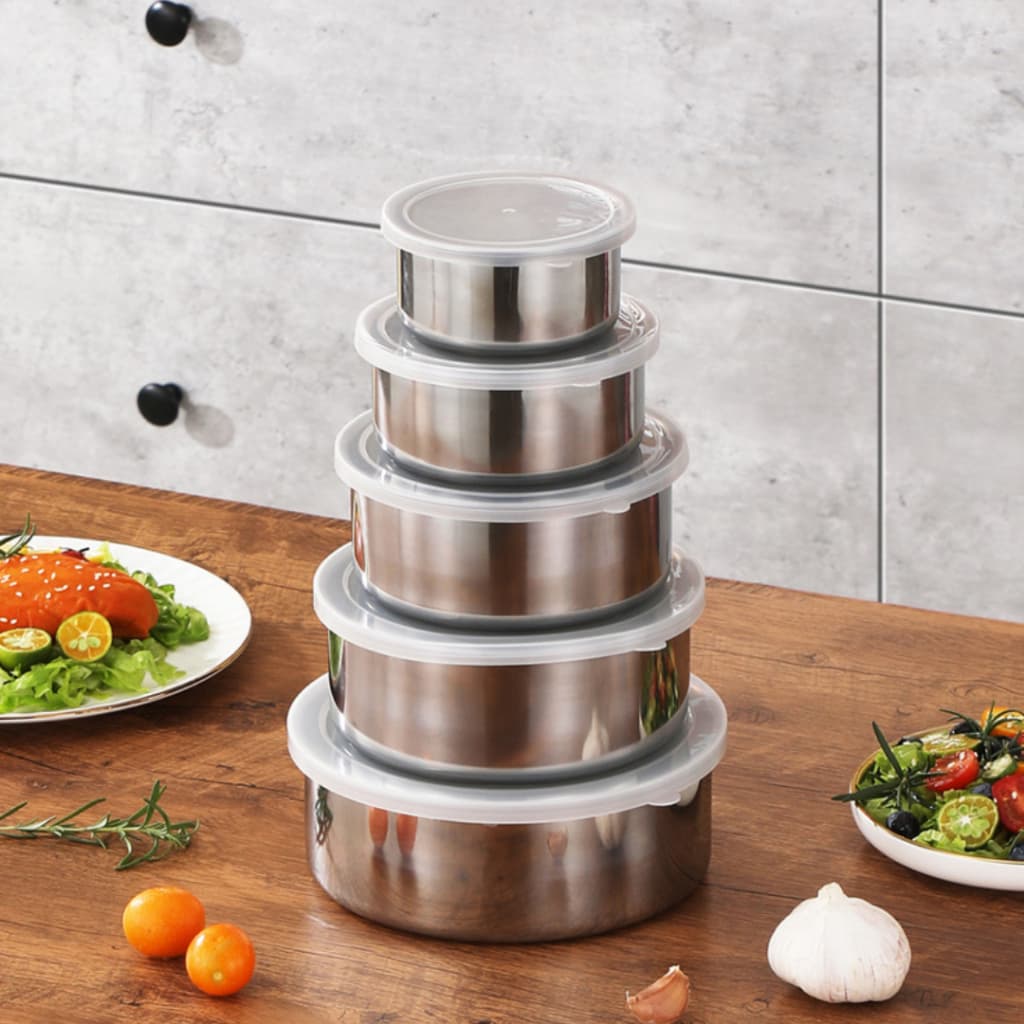 Jogo De Potes Inox 5 Peças Com Tampa Hermética Organizador Cozinha Snel Home