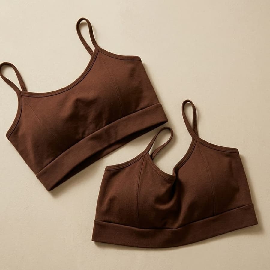 Kit 2 Tops Fitness Feminino Marrom para treino de Academia Suplex Grosso Não Transparente e com Bojo Removível