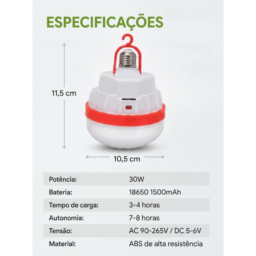 Lâmpada LED Recarregável 30W Emergência Bivolt Camping Portátil COD XK-3830