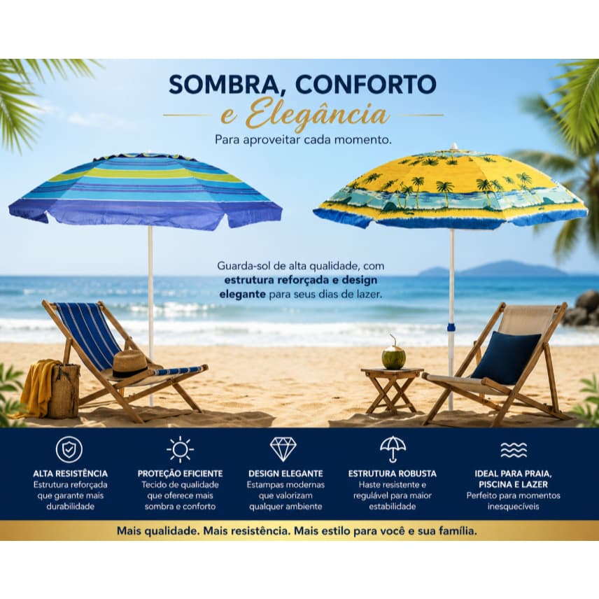Guarda Sol Gigante Articulado Alumínio 2,40m Reforçado Alta Resistência Praia Piscina -Wincy
