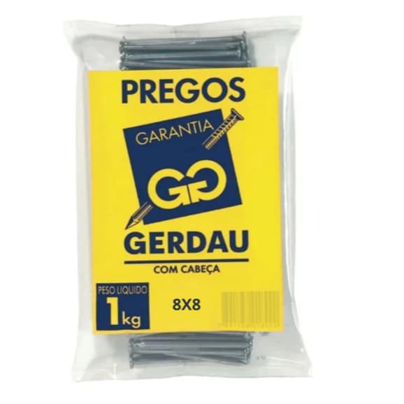 Prego 8x8 com cabeça  1kg– Alta Qualidade e Resistência Gerdau