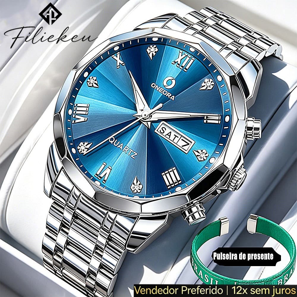 Relógio luxuoso Masculino noxidável Cristal Safira À Prova D'água 30m Presente Empresarial