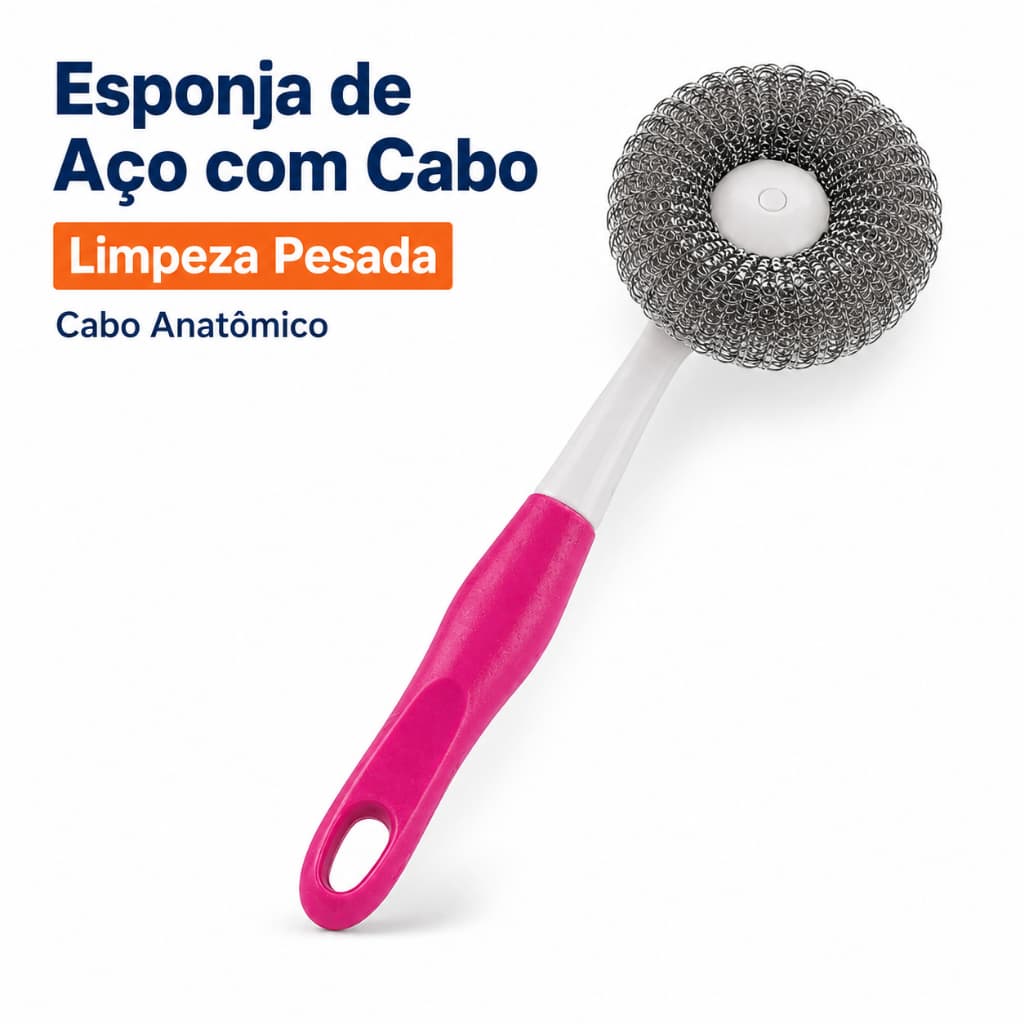 Esponja de Aço com Cabo Anatômico para Limpeza Pesada para Fogão e Panelas
